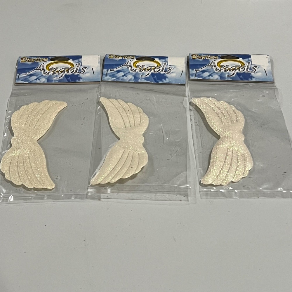 Darice Angel Wing Craft Pieces 3" White Glitter Lot‎ of 3 New Sealed